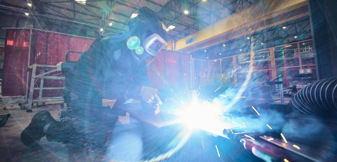 Construction works will weld together components that are small enough to fit through the long Ross shaft at Sanford Lab