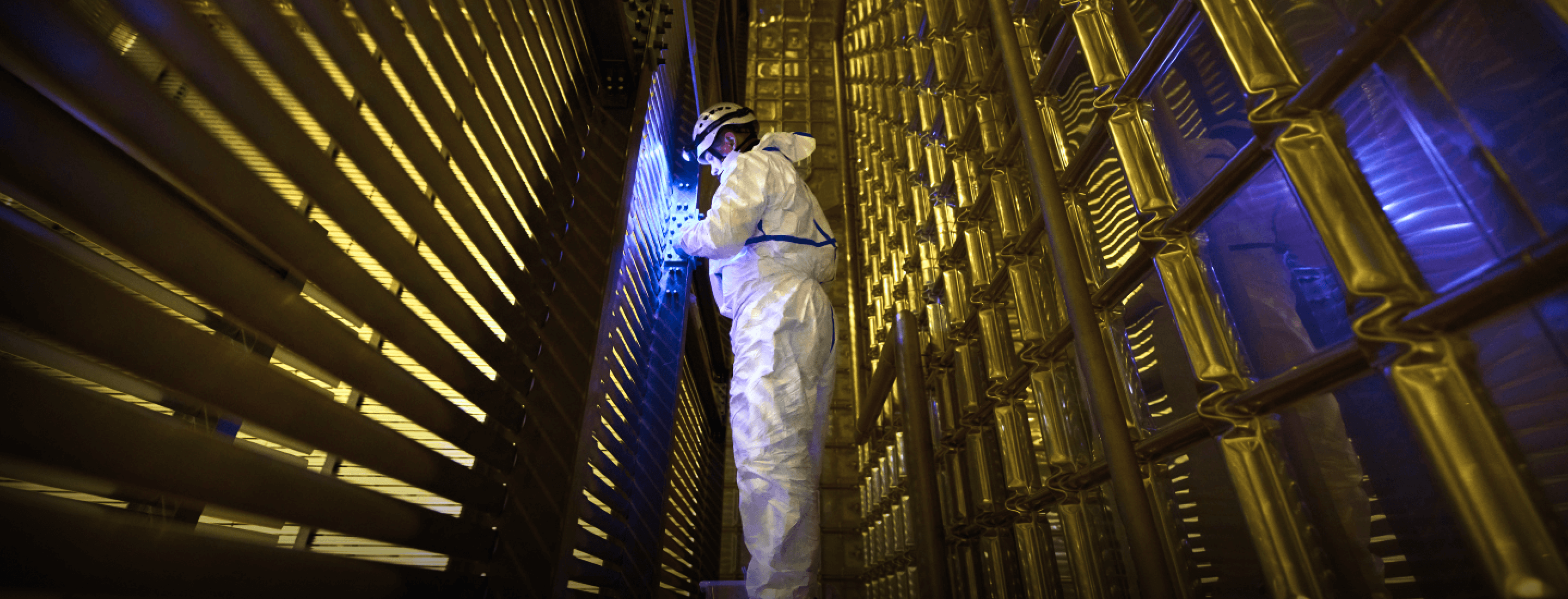 Work being done inside the ProtoDUNE detector at CERN.