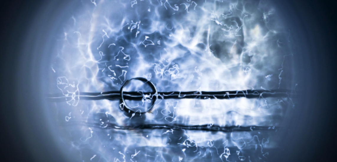 Shimmering liquid argon is visible inside a prototype cryostat used for tests of DUNE.