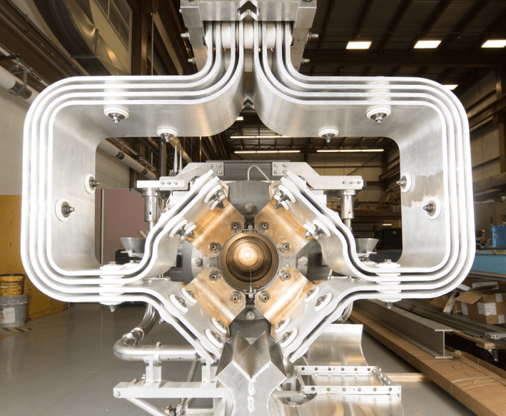 A neutrino horn in the Main Injector at Fermilab is one of a series of magnets that will focus charged particles before they decay into neutral neutrinos.